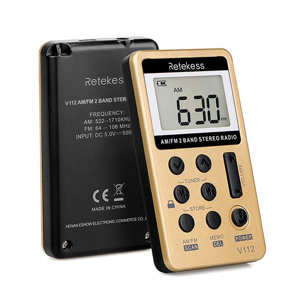 Retekess V-112 Gold Radio Estéreo Am Fm Portátil Con Auriculares De Bolsillo Mini Sintonización Digital Radio Con Batería Recargable Pantalla Lcd Radio Para Caminar