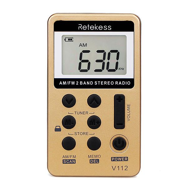 Retekess V-112 Gold Radio Estéreo Am Fm Portátil Con Auriculares De Bolsillo Mini Sintonización Digital Radio Con Batería Recargable Pantalla Lcd Radio Para Caminar