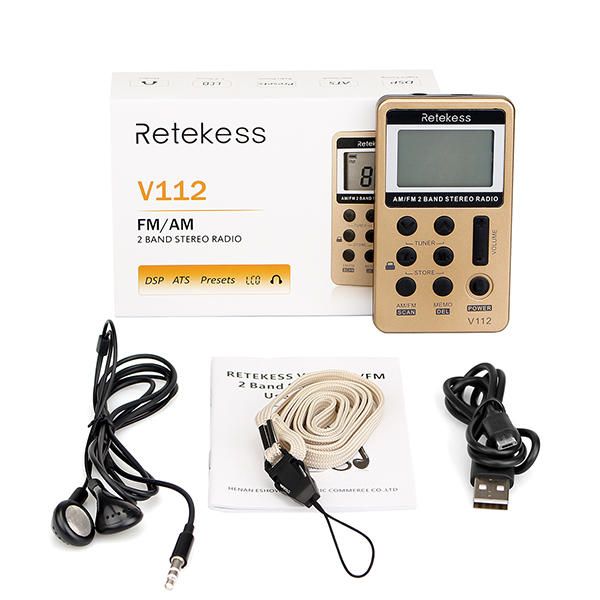 Retekess V-112 Gold Radio Estéreo Am Fm Portátil Con Auriculares De Bolsillo Mini Sintonización Digital Radio Con Batería Recargable Pantalla Lcd Radio Para Caminar