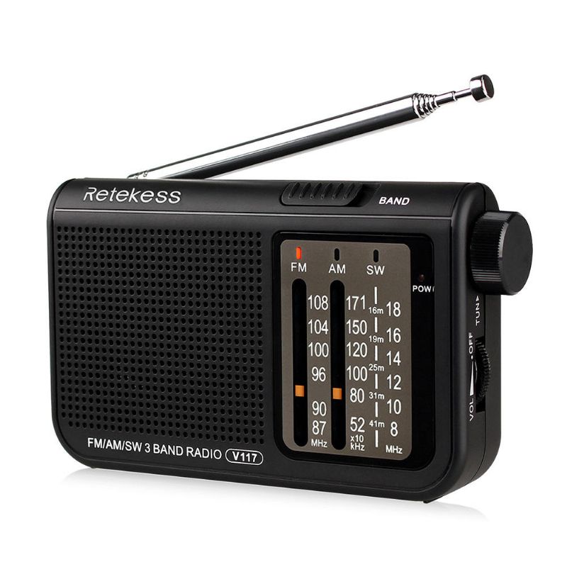 Retekess V-117 Fm Am Sw Radio De 3 Bandas Funciona Con Pilas Funciona Con 2 Pilas Aa Transistor Radio Jack Receptor De Radio De Emergencia Estación De Radio Portátil