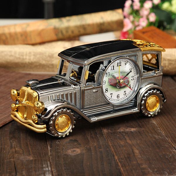 Simulación Reloj Despertador De Coche Antiguo Florero De Lápiz Multifuncional Modelo De Coche Antiguo Decoración Creativa