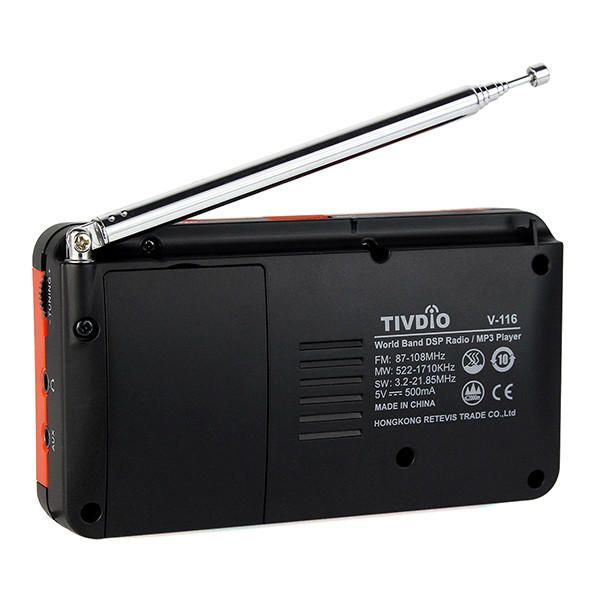 Tivdio V-116 Radio Portátil De Onda Corta Con Transistor Fm Mw Sw Soporte Tarjeta Micro-sd Entrada Aux Reproductor Mp3 Altavoz Receptor Mundial De Alarma Tarjeta Sd Usb Temporizador De Apagado Reloj Despertador Libro Electrónico Calendario