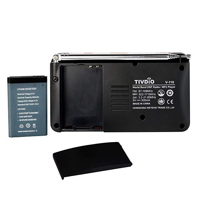 Tivdio V-116 Radio Portátil De Onda Corta Con Transistor Fm Mw Sw Soporte Tarjeta Micro-sd Entrada Aux Reproductor Mp3 Altavoz Receptor Mundial De Alarma Tarjeta Sd Usb Temporizador De Apagado Reloj Despertador Libro Electrónico Calendario