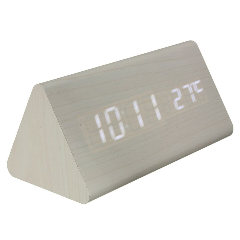 Triangular Wood Digital Led Alarm Table Reloj De Escritorio Pantalla Temperatura Tiempo