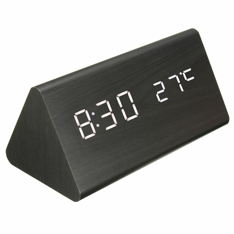 Triangular Wood Digital Led Alarm Table Reloj De Escritorio Pantalla Temperatura Tiempo