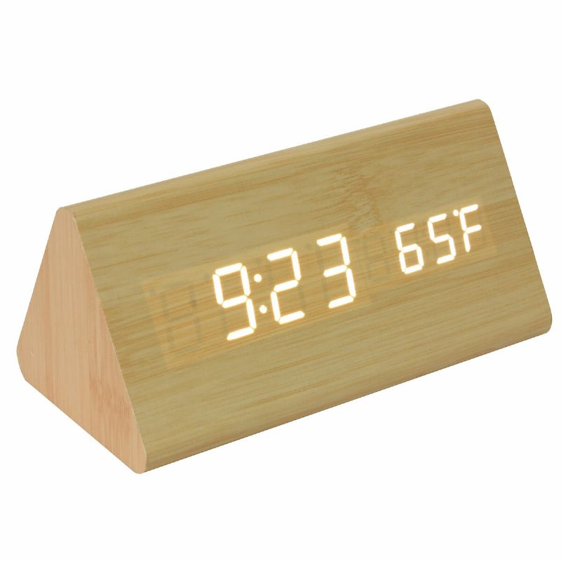 Triangular Wood Digital Led Alarm Table Reloj De Escritorio Pantalla Temperatura Tiempo