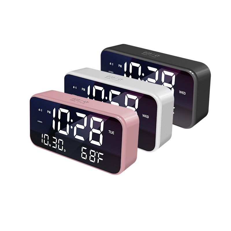 Usb Led Música Reloj Despertador Efecto Espejo Sonido Control De Brillo Función De Repetición Tiempo Termómetro Temperatura Pantalla Led Reloj De Escritorio