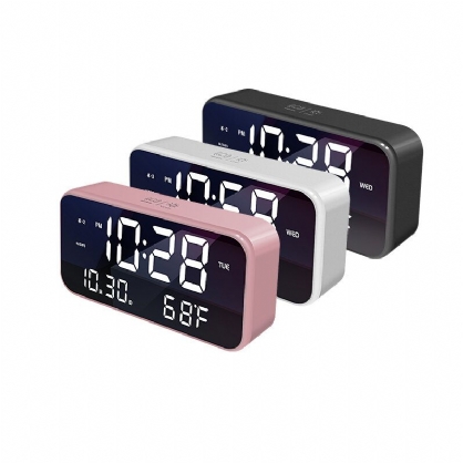 Usb Led Música Reloj Despertador Efecto Espejo Sonido Control De Brillo Función De Repetición Tiempo Termómetro Temperatura Pantalla Led Reloj De Escritorio