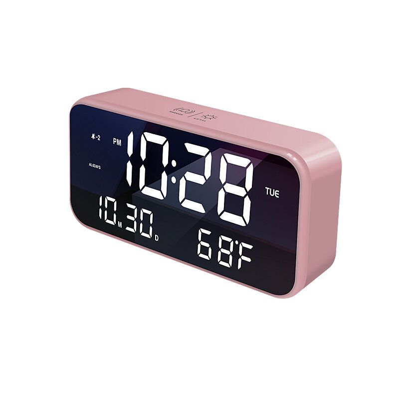 Usb Led Música Reloj Despertador Efecto Espejo Sonido Control De Brillo Función De Repetición Tiempo Termómetro Temperatura Pantalla Led Reloj De Escritorio