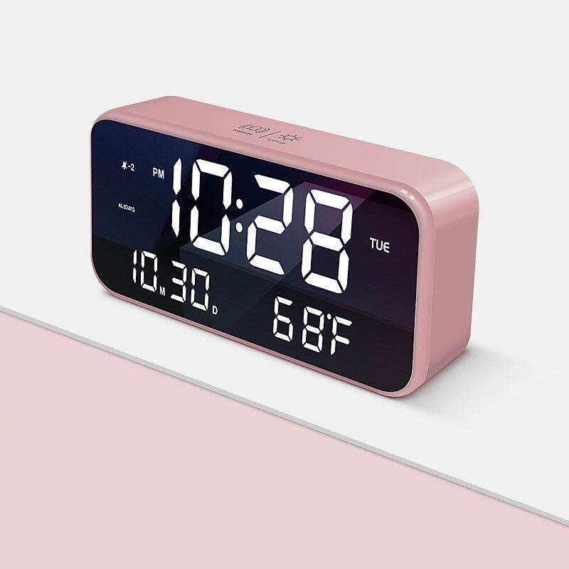 Usb Led Música Reloj Despertador Efecto Espejo Sonido Control De Brillo Función De Repetición Tiempo Termómetro Temperatura Pantalla Led Reloj De Escritorio