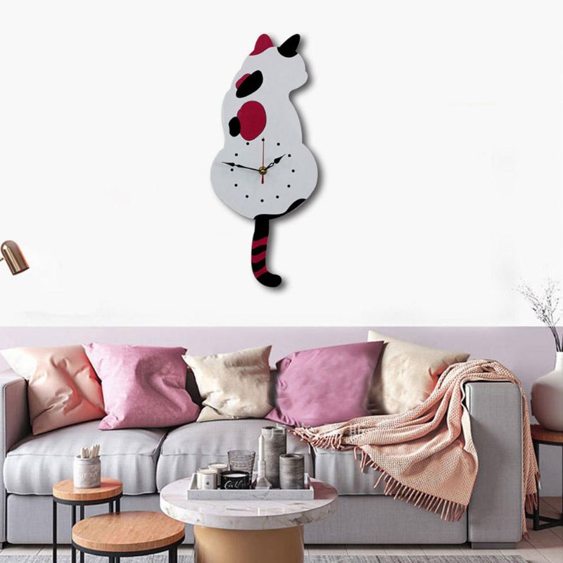 Wagging Tail Cat Design Reloj De Pared Niños Dormitorio Decoración De La Pared Regalo Único Dibujos Animados Creativos Mute Reloj De Bricolaje