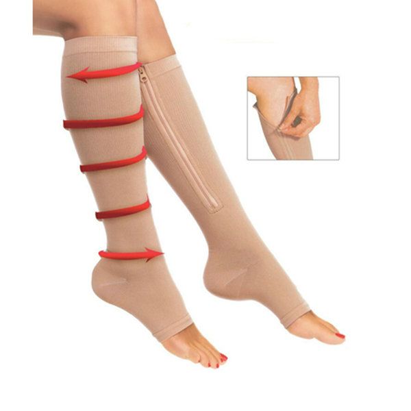 1 Par Zip Sox Calcetines De Compresión Cremallera Soporte Para Piernas Medias De Rodilla Punta Abierta