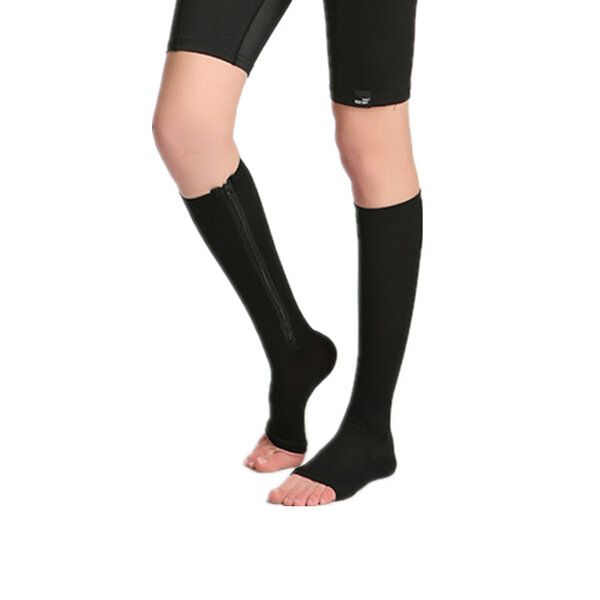 1 Par Zip Sox Calcetines De Compresión Cremallera Soporte Para Piernas Medias De Rodilla Punta Abierta