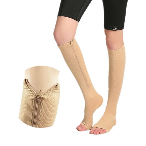 1 Par Zip Sox Calcetines De Compresión Cremallera Soporte Para Piernas Medias De Rodilla Punta Abierta