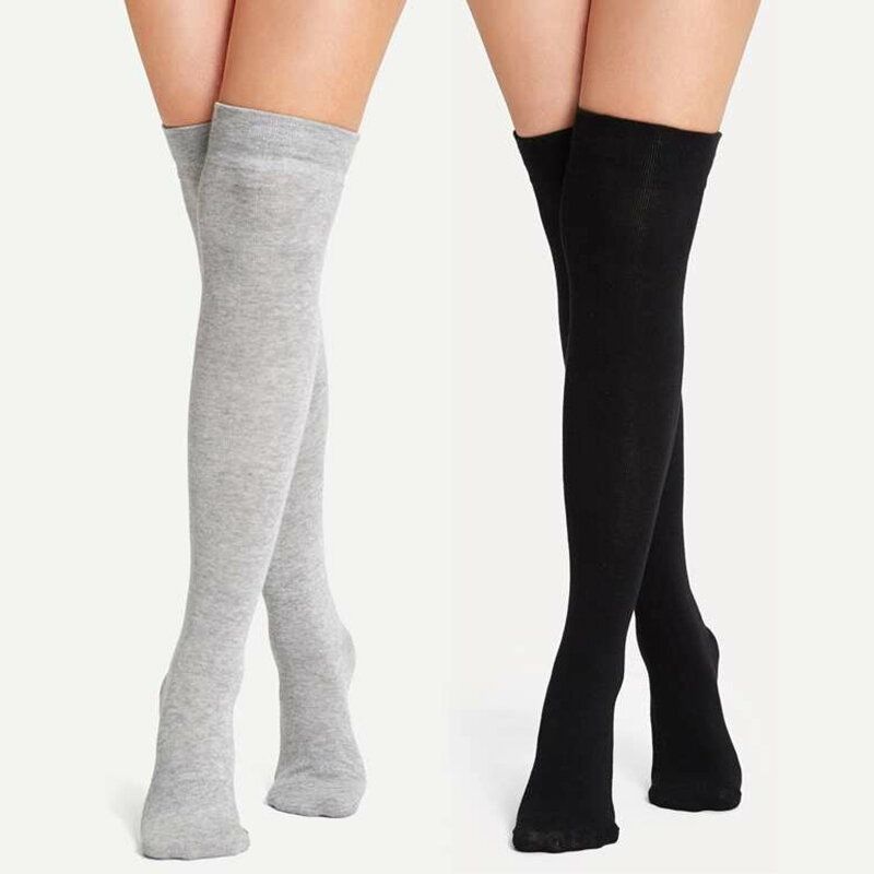 2 Pares De Calcetines Lisos Sobre La Rodilla