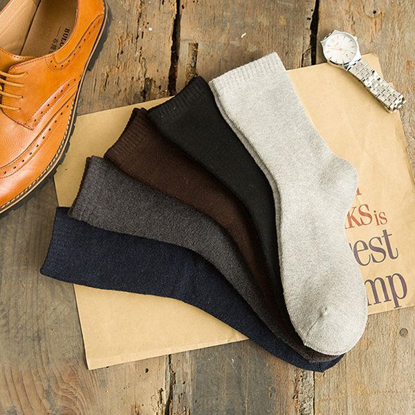 5 Colores Calcetines De Felpa Cálidos Gruesos De Invierno Calcetines De Algodón De Color Sólido Informal Para Hombre