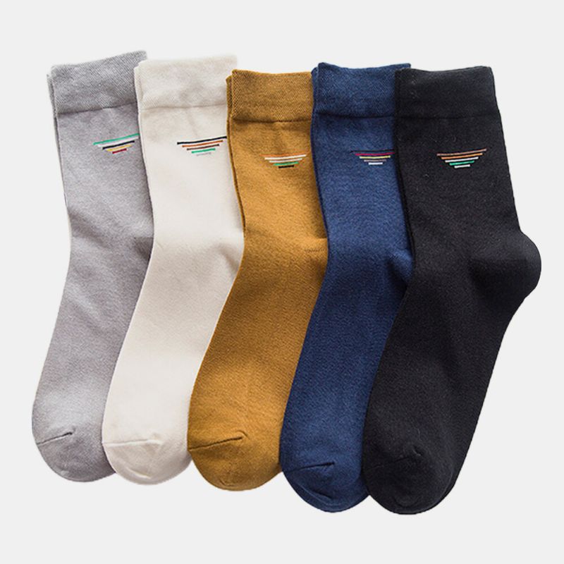 5pcs Hombres Algodón Color Sólido Diamante Rayas Patrón Casual Deporte Al Aire Libre Calcetines De Tubo Antideslizantes