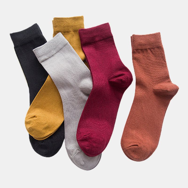 5pcs Hombres Algodón Color Sólido Diamante Rayas Patrón Casual Deporte Al Aire Libre Calcetines De Tubo Antideslizantes