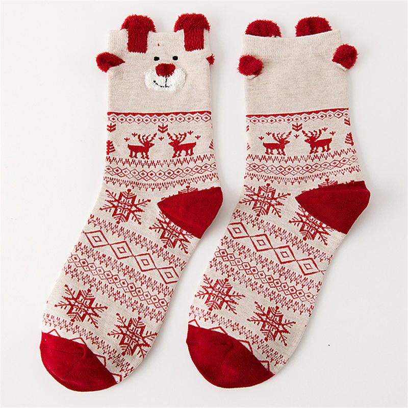 Calcetines De Algodón De Alce Navideño Lindo Para Mujer Calcetines De Tubo Medio Suaves Y Cálidos