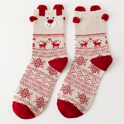 Calcetines De Algodón De Alce Navideño Lindo Para Mujer Calcetines De Tubo Medio Suaves Y Cálidos