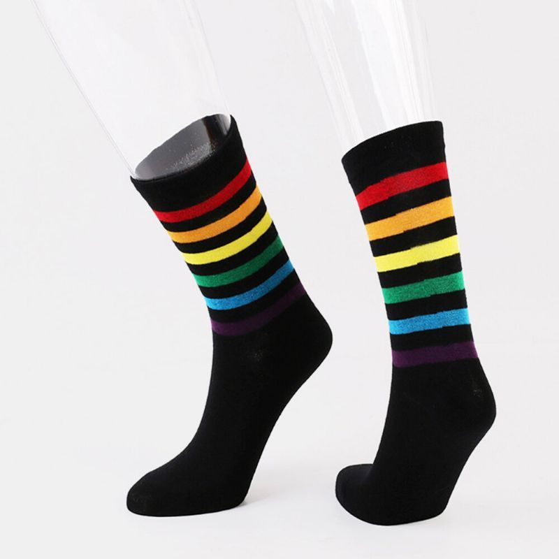 Calcetines Deportivos Universales Casuales Con Patrón De Rayas De Arco Iris De Algodón Para Mujer Calcetines De Tubo