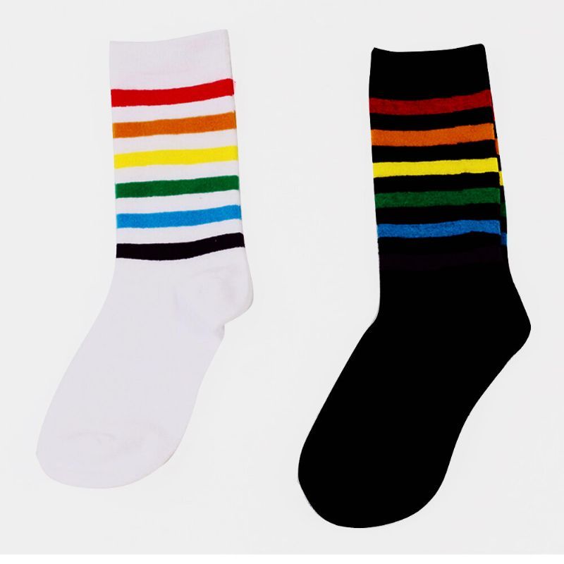 Calcetines Deportivos Universales Casuales Con Patrón De Rayas De Arco Iris De Algodón Para Mujer Calcetines De Tubo