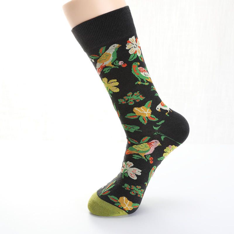 Calcetines De Moda Con Ilustración De Pájaros Y Flores De Tulipanes De Paloma Para Hombre