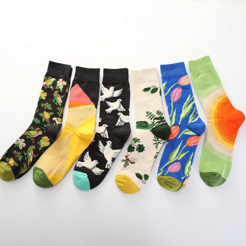 Calcetines De Moda Con Ilustración De Pájaros Y Flores De Tulipanes De Paloma Para Hombre