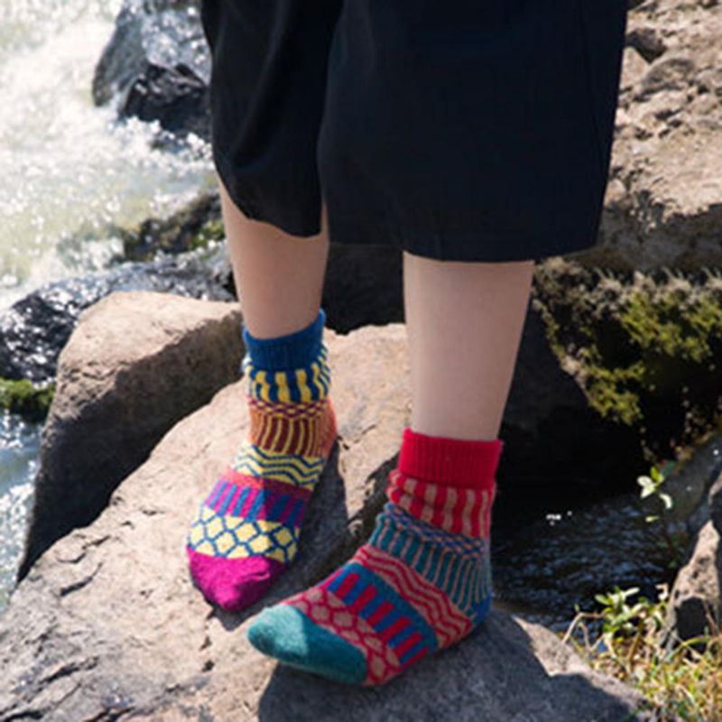 Calcetines De Mujer Tribales Con Vaina Informal Navideña Cinco Pares Para Un Calcetín Conjunto