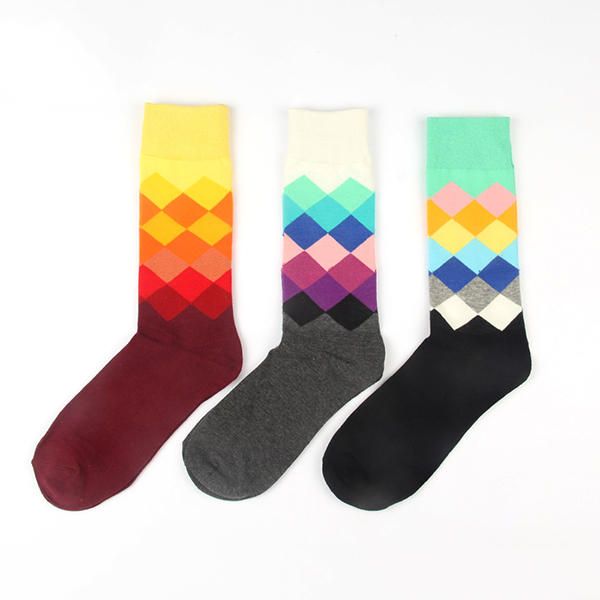 Calcetines Multicolores De Estilo Británico Calcetines De Rombo De Cilindro Largo De Algodón Informal Para Hombres