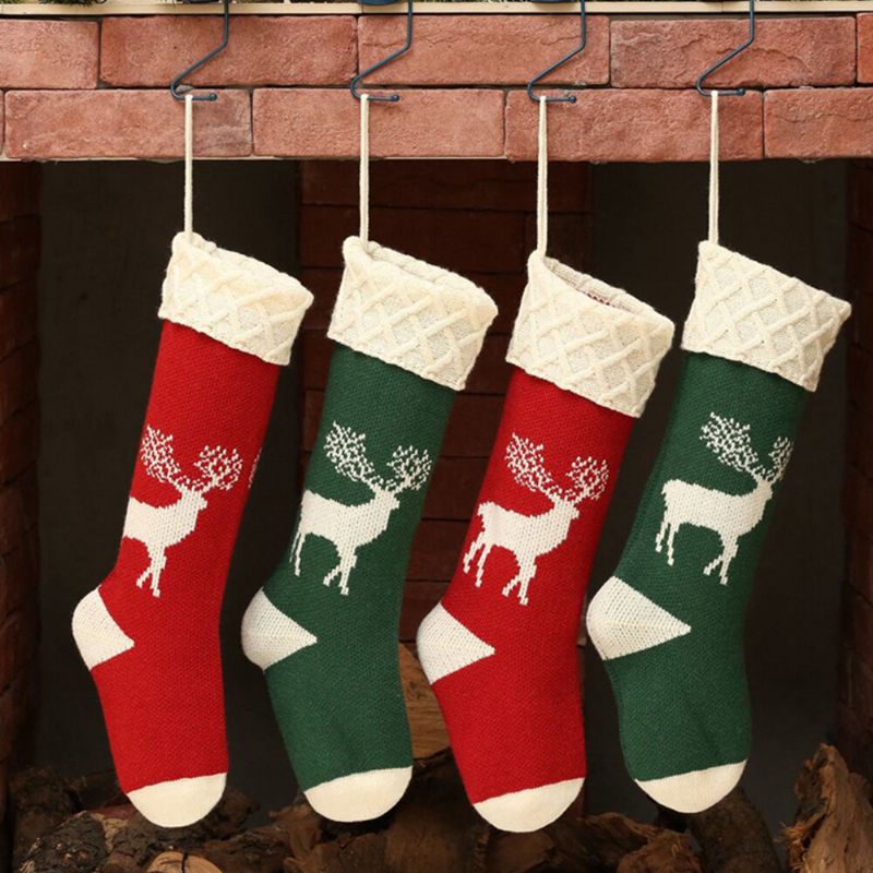 Calcetines De Navidad De Punto Unisex Bolsa De Regalo Adornos Decoraciones Para El Hogar Calcetines De Tubo Cálidos Con Patrón De Alce