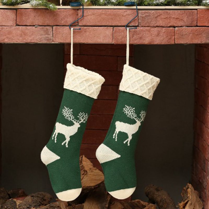 Calcetines De Navidad De Punto Unisex Bolsa De Regalo Adornos Decoraciones Para El Hogar Calcetines De Tubo Cálidos Con Patrón De Alce