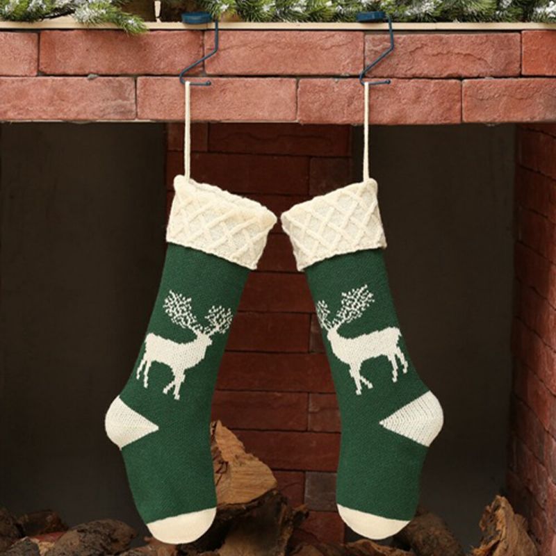 Calcetines De Navidad De Punto Unisex Bolsa De Regalo Adornos Decoraciones Para El Hogar Calcetines De Tubo Cálidos Con Patrón De Alce