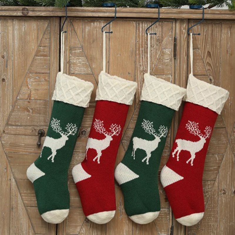 Calcetines De Navidad De Punto Unisex Bolsa De Regalo Adornos Decoraciones Para El Hogar Calcetines De Tubo Cálidos Con Patrón De Alce