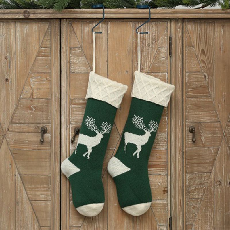 Calcetines De Navidad De Punto Unisex Bolsa De Regalo Adornos Decoraciones Para El Hogar Calcetines De Tubo Cálidos Con Patrón De Alce