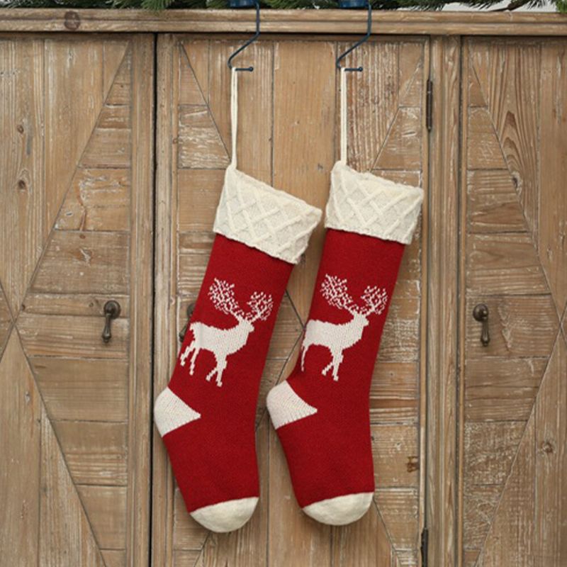 Calcetines De Navidad De Punto Unisex Bolsa De Regalo Adornos Decoraciones Para El Hogar Calcetines De Tubo Cálidos Con Patrón De Alce