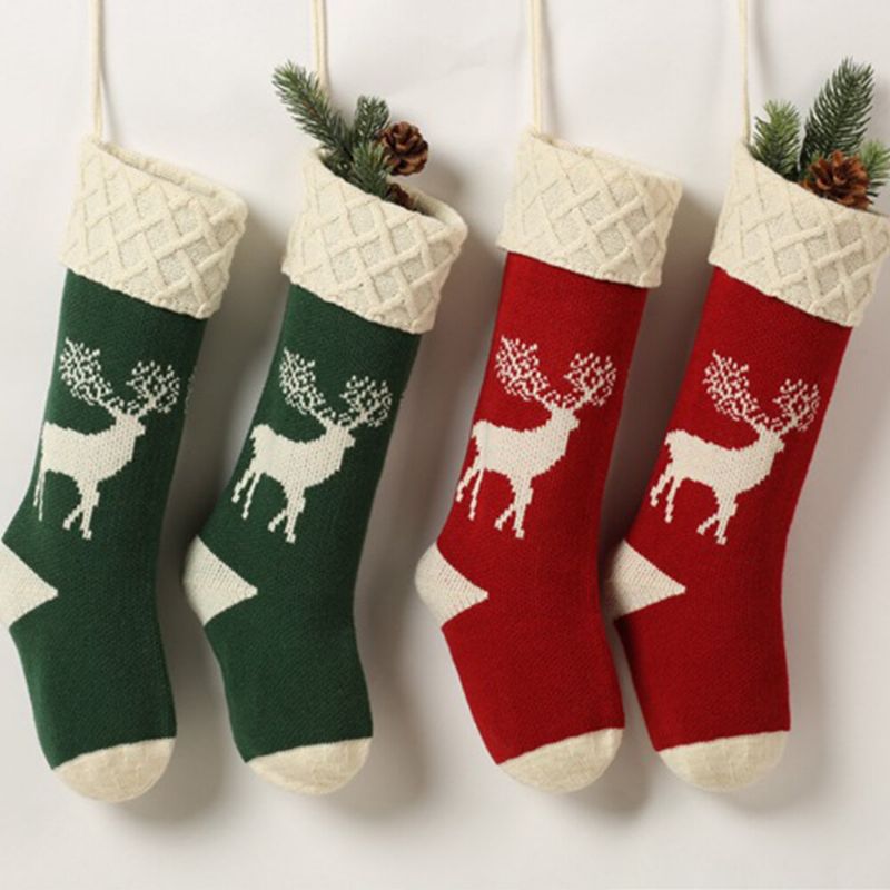 Calcetines De Navidad De Punto Unisex Bolsa De Regalo Adornos Decoraciones Para El Hogar Calcetines De Tubo Cálidos Con Patrón De Alce