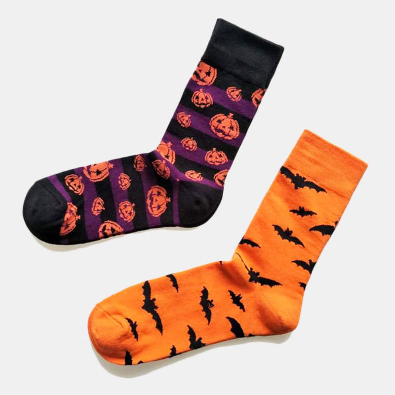 Calcetines De Pareja De Halloween Calcetines De Tubo De Calabaza De Algodón