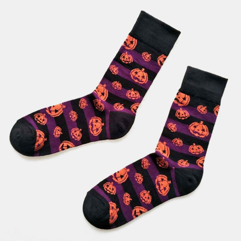 Calcetines De Pareja De Halloween Calcetines De Tubo De Calabaza De Algodón