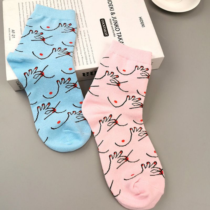 Calcetines De Tubo Absorbentes De Sudor Transpirables Con Patrón Divertido De Personalidad De Algodón Para Mujer