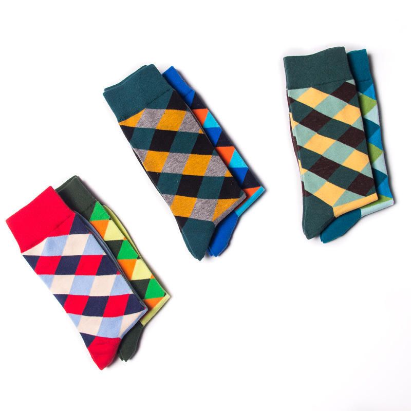 Calcetines De Tubo De Algodón Con Entramado Rómbico Grande De Color De Estilo Británico Para Hombre