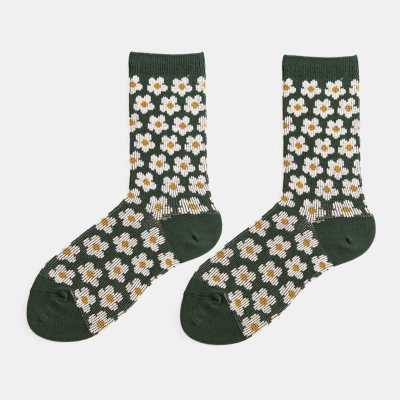 Calcetines De Tubo Informales Cálidos Con Estampado Floral Retro De Estilo Británico De Algodón Para Mujer