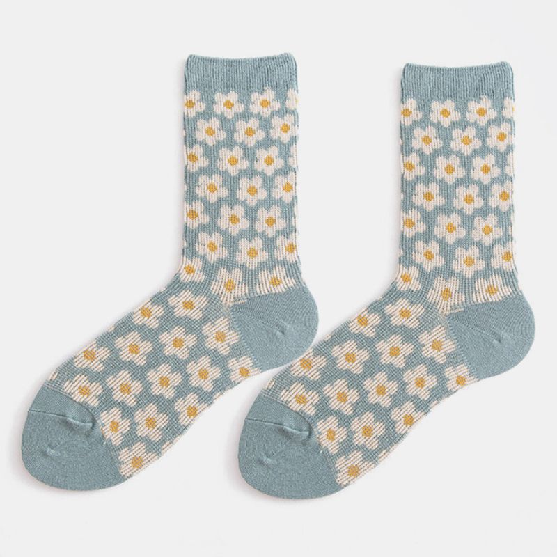 Calcetines De Tubo Informales Cálidos Con Estampado Floral Retro De Estilo Británico De Algodón Para Mujer