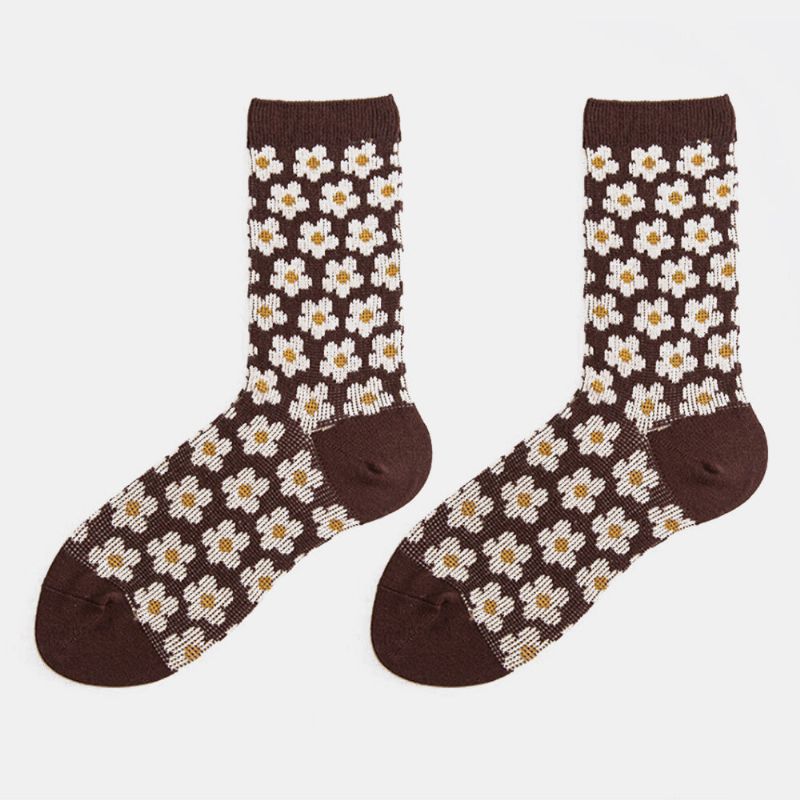 Calcetines De Tubo Informales Cálidos Con Estampado Floral Retro De Estilo Británico De Algodón Para Mujer