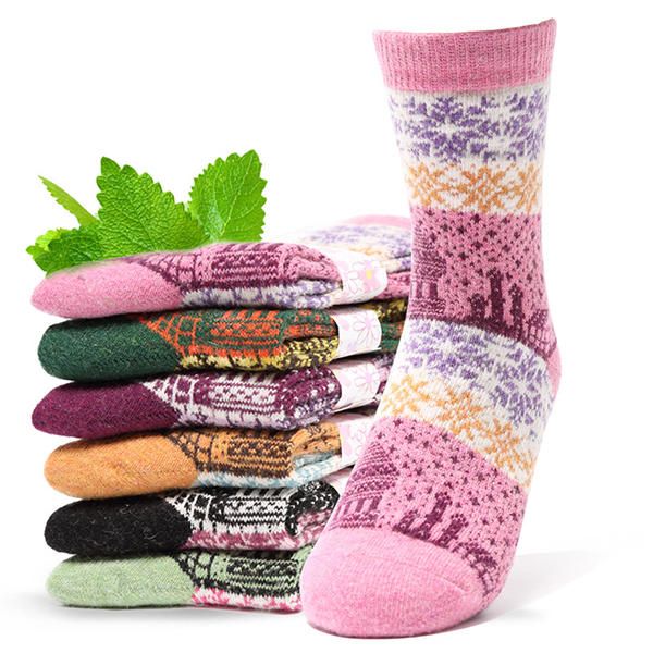 Calcetines De Tubo Medio Cálidos De Mezcla De Lana De Invierno De Estilo Étnico Para Mujer