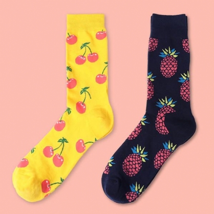 Calcetines De Tubo Medio Con Estampado De Frutas Harajuku Lindo Para Mujer Calcetines Cálidos De Algodón De Invierno