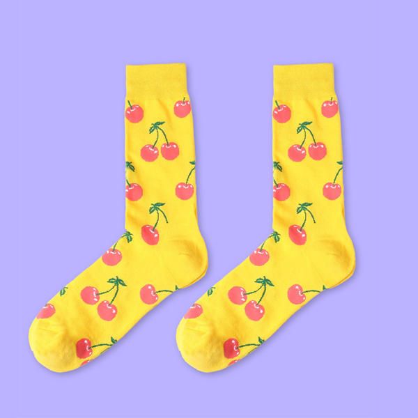 Calcetines De Tubo Medio Con Estampado De Frutas Harajuku Lindo Para Mujer Calcetines Cálidos De Algodón De Invierno