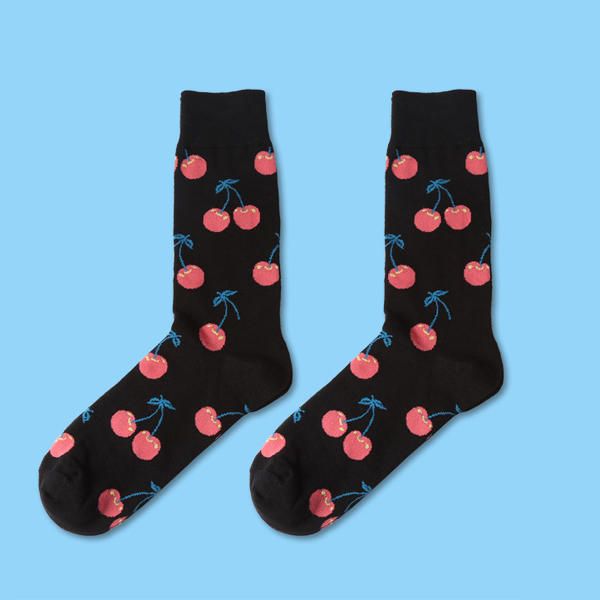 Calcetines De Tubo Medio Con Estampado De Frutas Harajuku Lindo Para Mujer Calcetines Cálidos De Algodón De Invierno