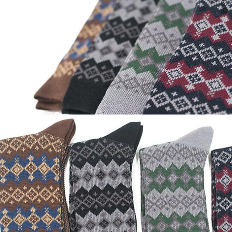 Calcetines De Tubo Medio Con Patrón De Diamantes Étnicos Retro Para Hombre