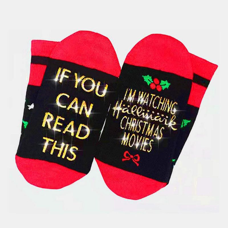 Calcetines De Tubo De Navidad Festivos Casuales Con Patrón De Rayas De Letras En Polvo Dorado Unisex